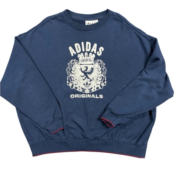 adidas Tops - Adidas Originals Graphic Crest Sweatshirt | S Navy Blue | International Release